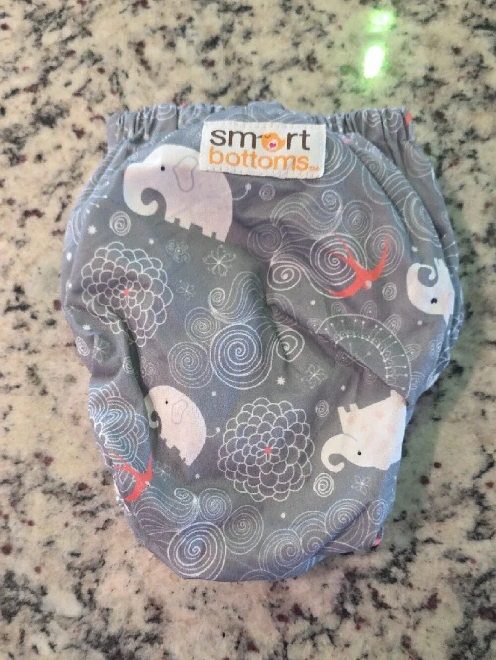 Gray Elephant Print Cloth Diaper Cover with Adjustable Snaps